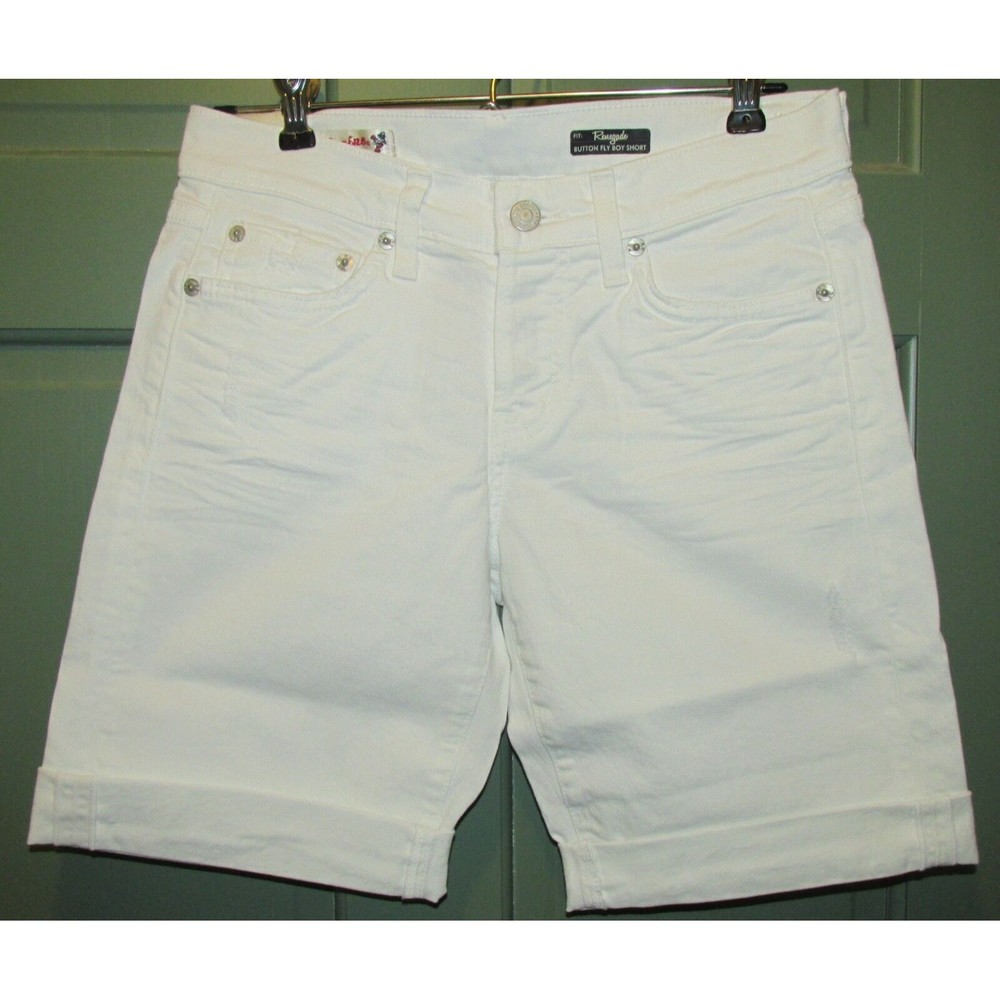 Red Engine Women's White Renegade Button Fly Boy Short Distressed Shorts Size 24